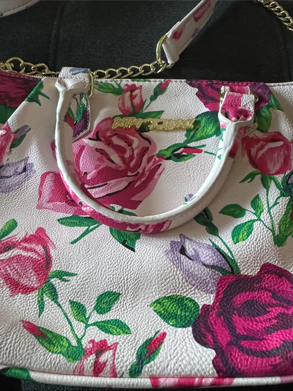 Betsey Johnson Pink Floral Crossbody with Gold Hardware